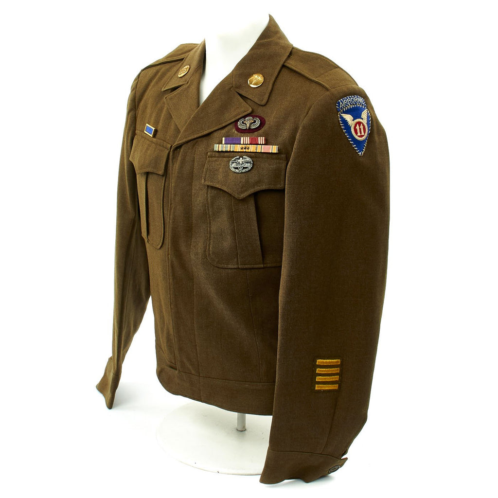 Original U.S. WWII Combat Medic 11th Airborne Ike Jacket with Australian Made Jump Wings Original Items