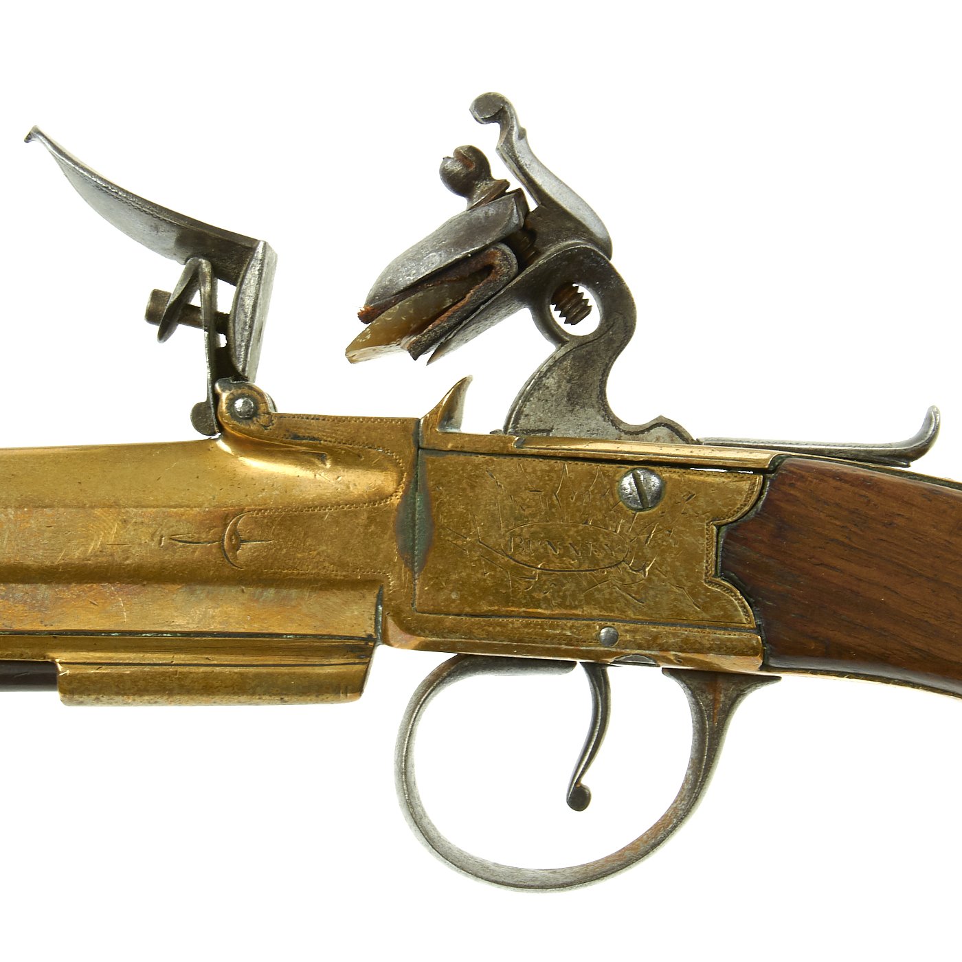 Bunney London Marked Brass Barrel Flintlock Pistol