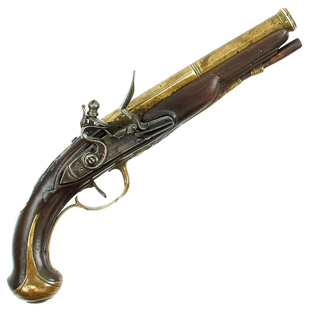 Original French U.S. Revolution Era Officer's Brass Cannon Barreled Flintlock Pistol c. 1760-1770 Original Items