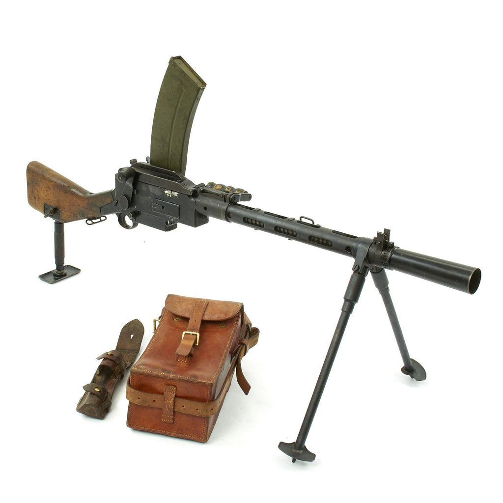 Original WWII Danish Madsen Display Light Machine Gun with Monopod and Magazine Pouch Original Items