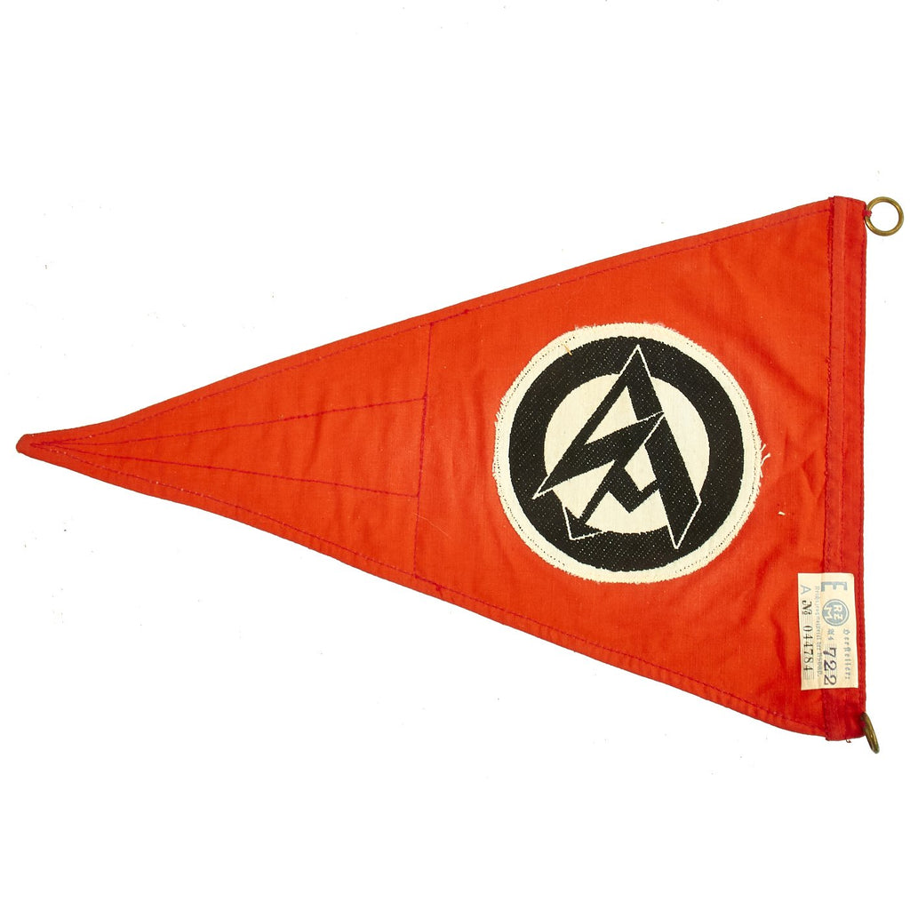 Original German WWII SA Vehicle Staff Car Pennant Flag with RZM A4 / 722 Tag - Unissued Original Items