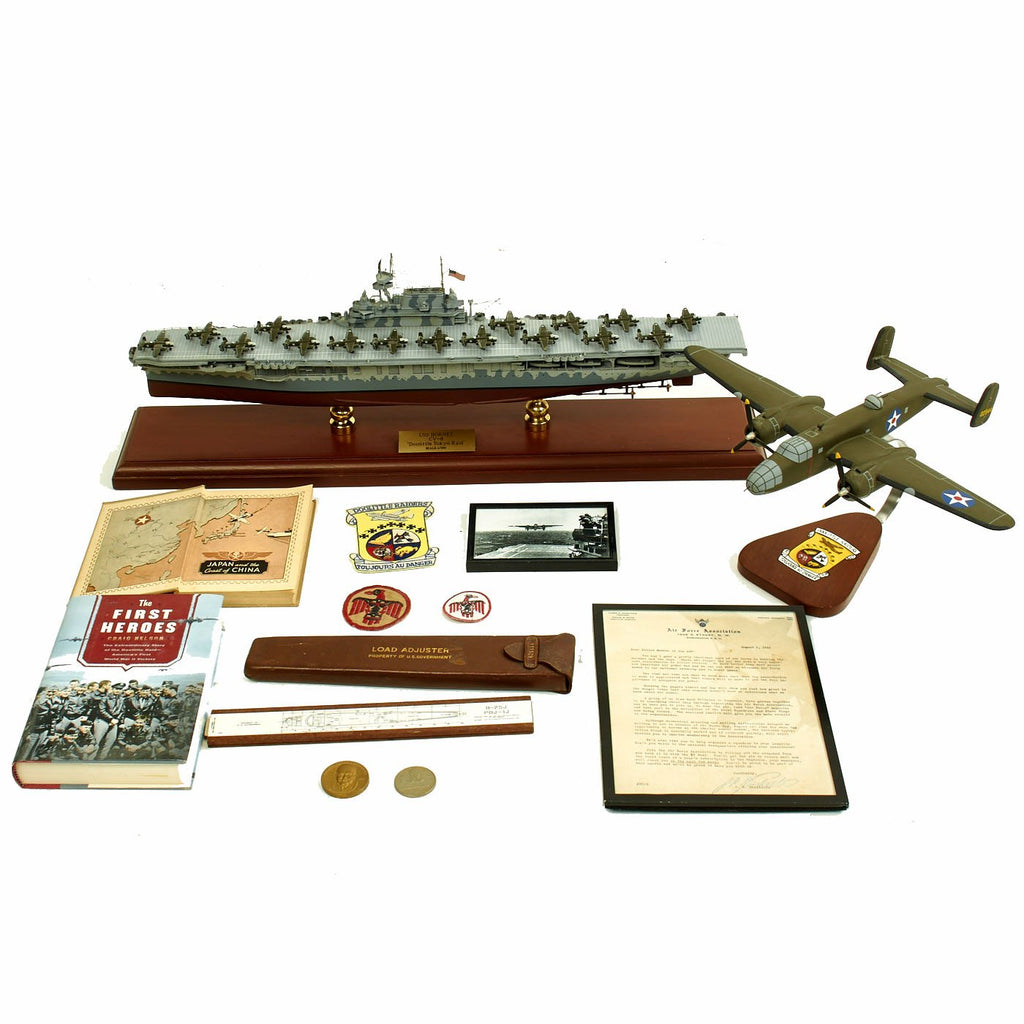 U.S. WWII Doolittle Tokoyo Raid CV-8 USS Hornett Model Ship with Signed Letter and Extras Original Items