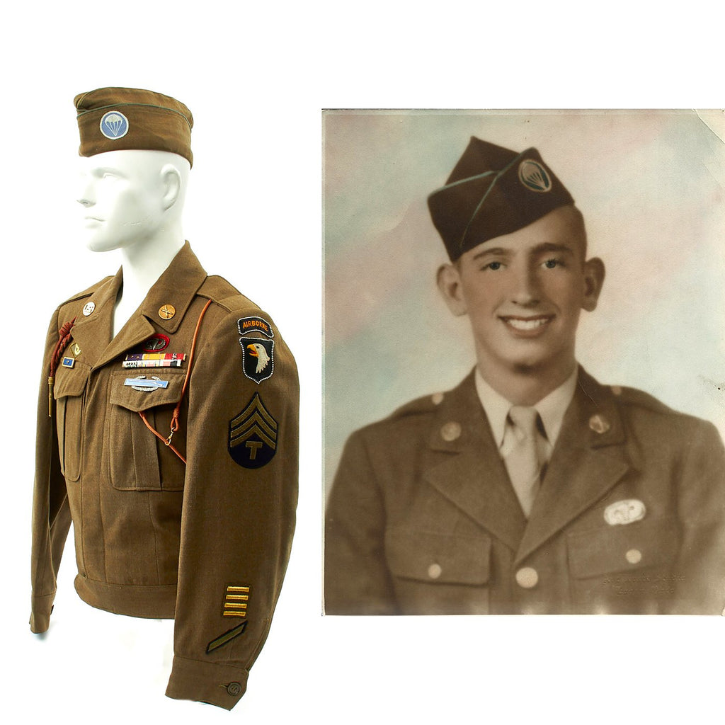 Original U.S. WWII D-Day Named 907th Glider Field Artillery Battalion 101st Airborne Named Uniform Original Items
