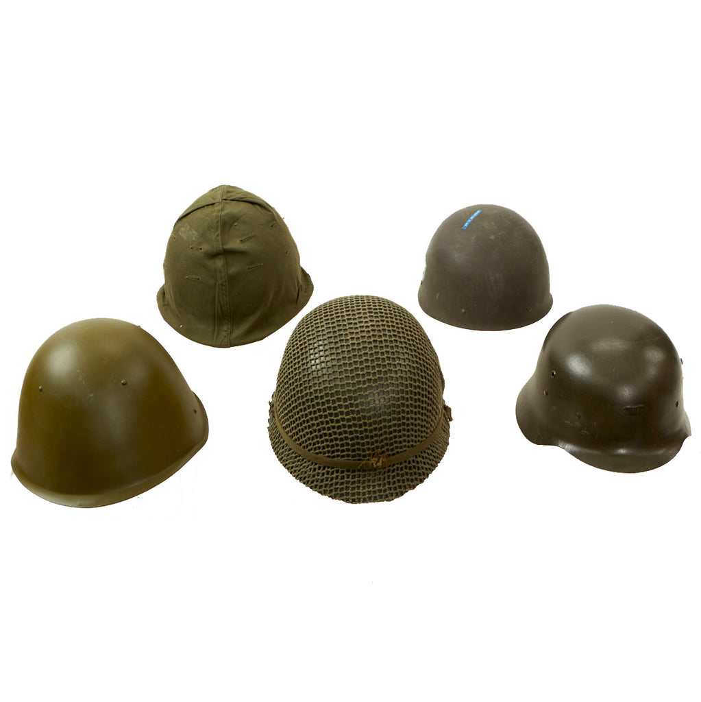 Original U.S. Soviet Swedish Spanish WWII and Cold War Military Helmet Lot - Set of 5 Original Items