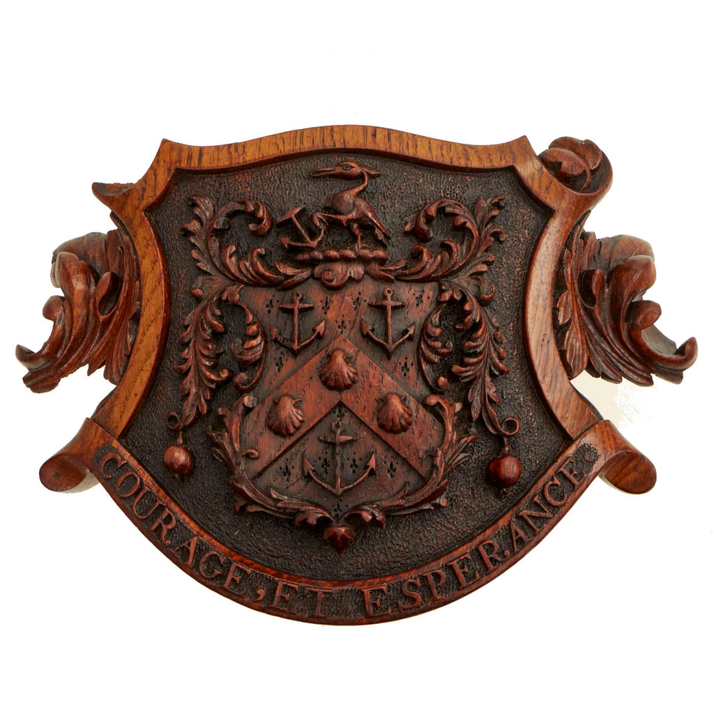 Original British Napoleonic Wooden Carving of a British Naval Officer’s Family Coat of Arms - Circa 1780 - 2800 Original Items