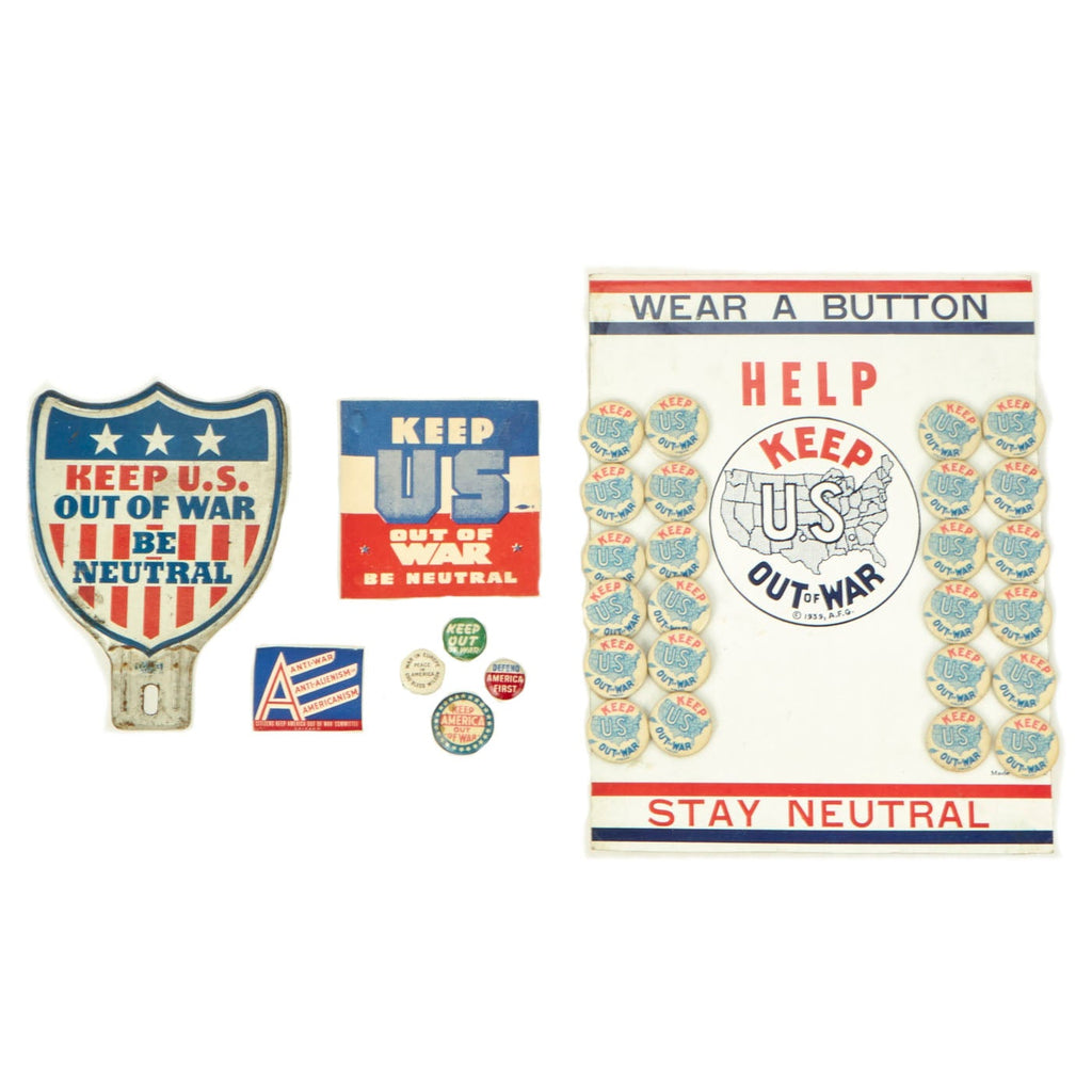 Original U.S. WWII Homefront “Stay Neutral” "Keep Out of War" Grouping Original Items