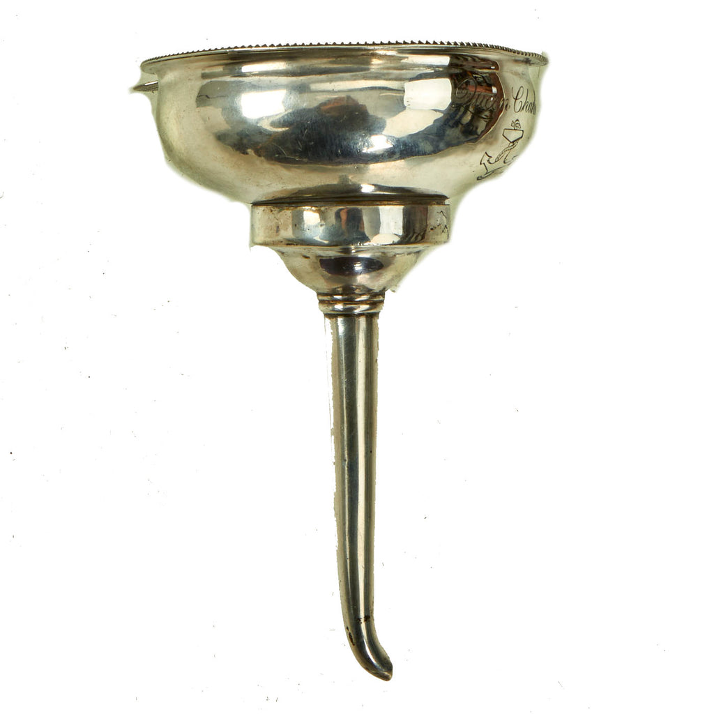 Original British Royal Navy Sterling Silver Port Wine Decanting Funnel named to H.M.S. QUEEN CHARLOTTE Original Items