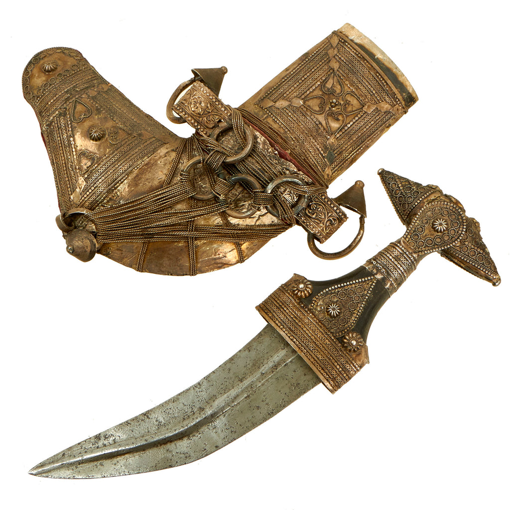 Original 19th Century Arabian Jambiya Dagger with Heavily Silver Decorated Scabbard & Hilt Original Items