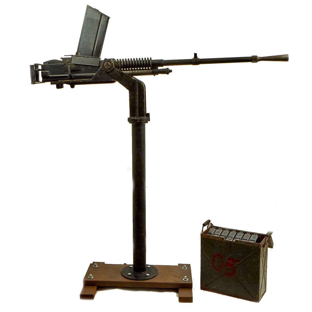 Original Japanese type 13.2mm Hotchkiss WWII Anti-Aircraft Display Gun with Pedestal Mount and Full Magazine Chest Original Items