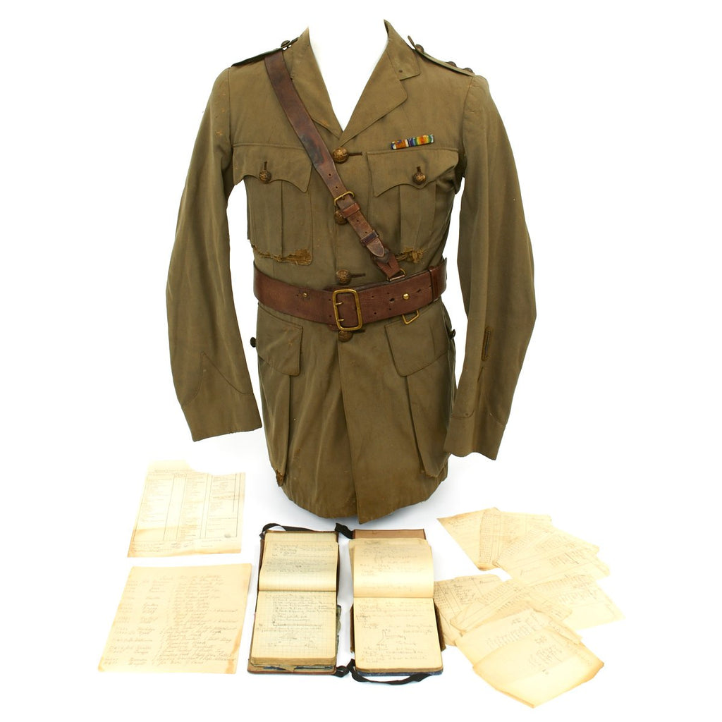 Original British WWI 15th Sherwood Foresters Named Officer Uniform with Trench Notebooks and Research Original Items