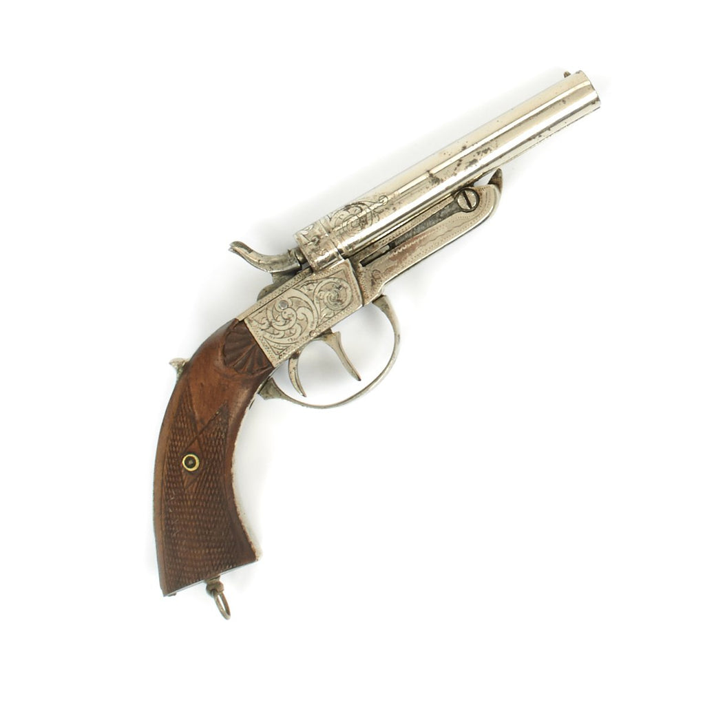 Original European French-Style Nickel Plated Double Barrel Centerfire .38cal Pistol - Circa 1870 Original Items