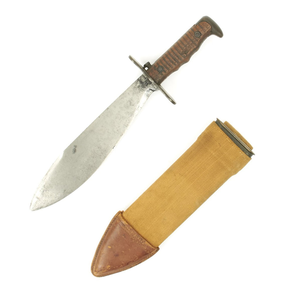 Original U.S. WWI Model 1910 Bolo Knife with Canvas Scabbard- by Springfield Armory dated 1911 Original Items