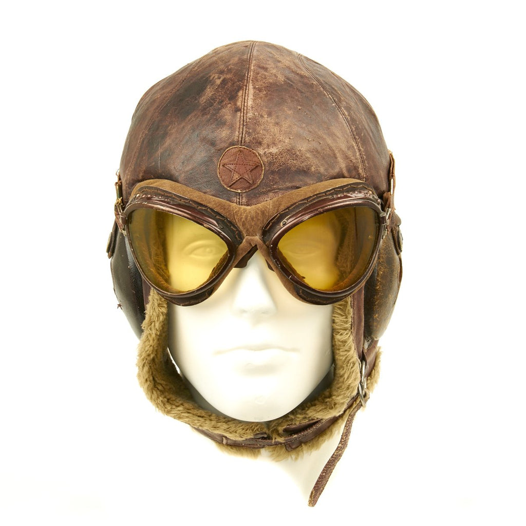 Original Japanese WWII Winter Flying Helmet with Pilot Goggles Original Items