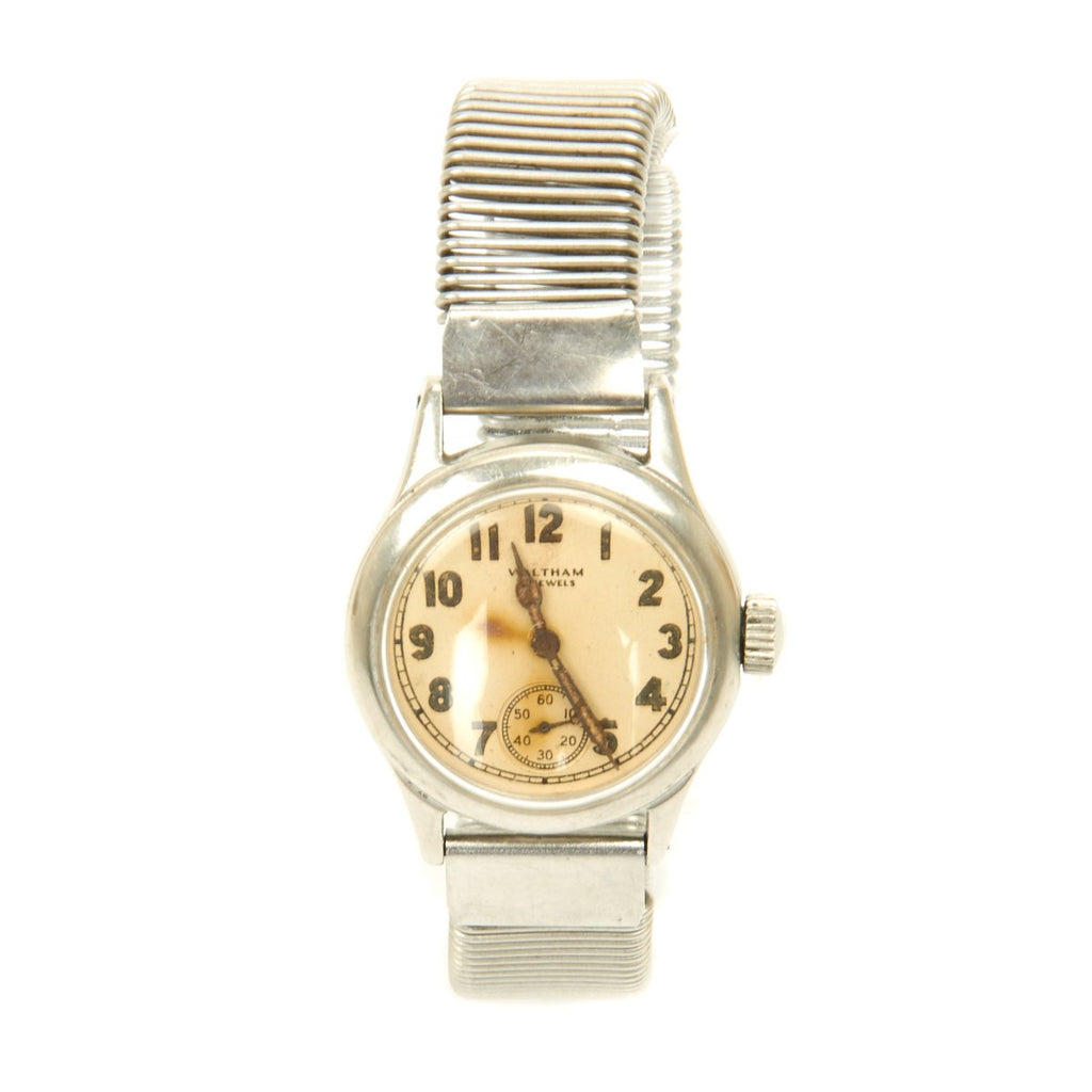 Original U.S. WWII Army 17-Jewel Wrist Watch by Waltham with Vintage Slinky Band - Fully Functional Original Items