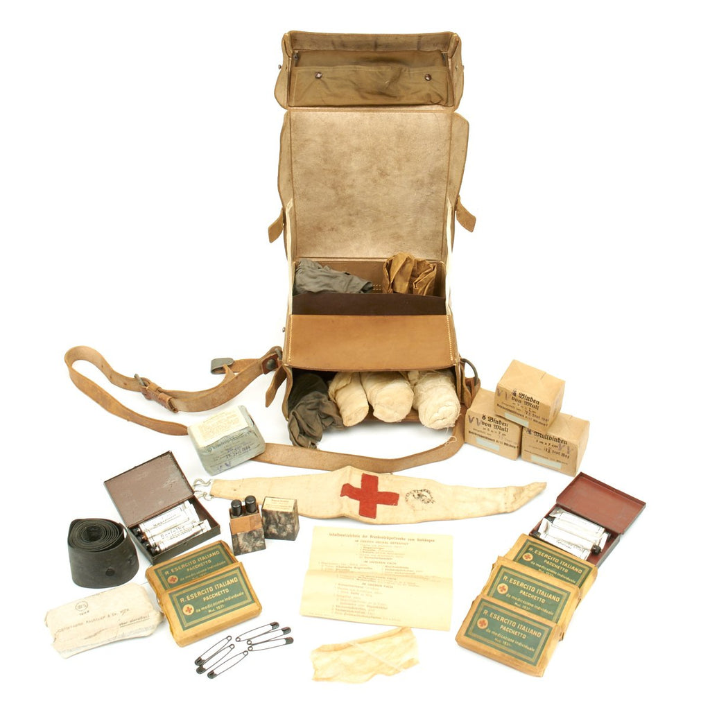 Original German WWII Field Medic First Aid Set in Leather Medic Bag Original Items