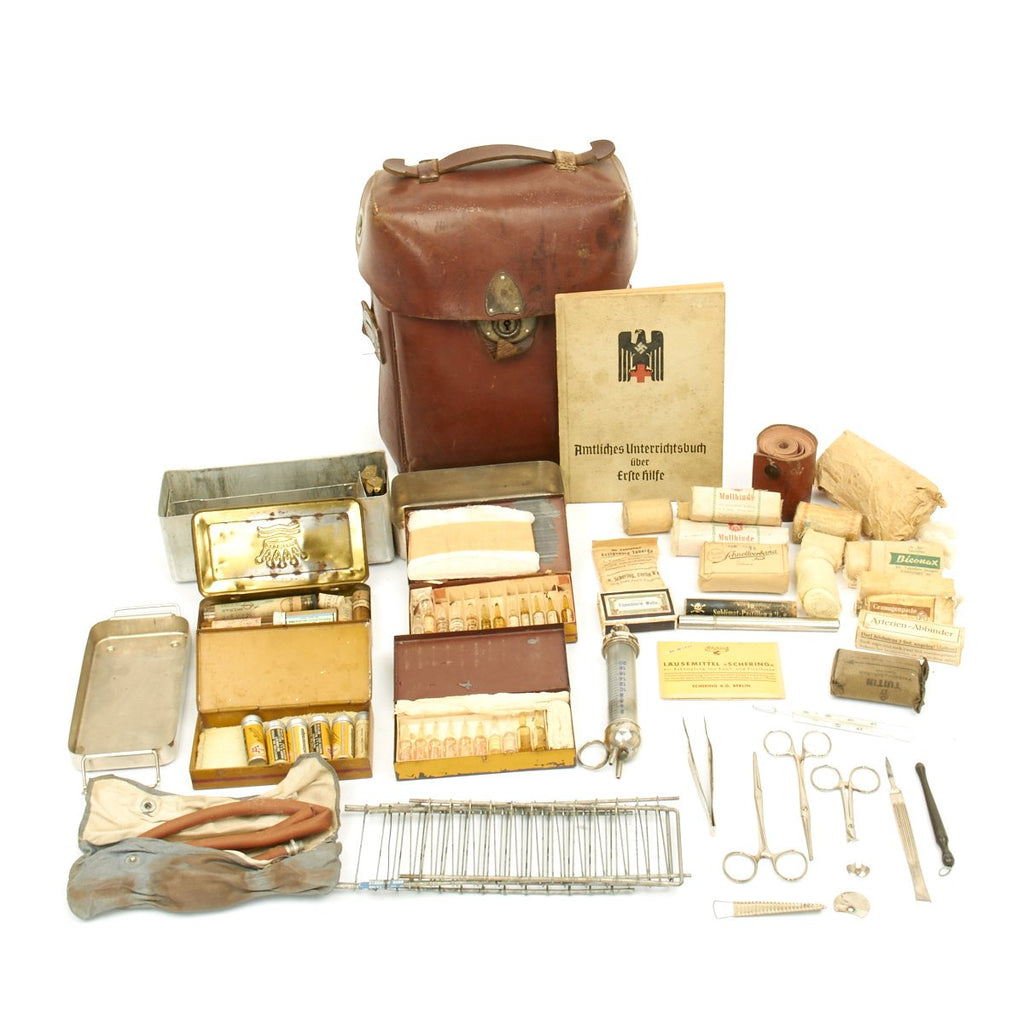 Original German WWII Field Medic First Aid Medical Set in Leather Medic Bag - Complete Original Items