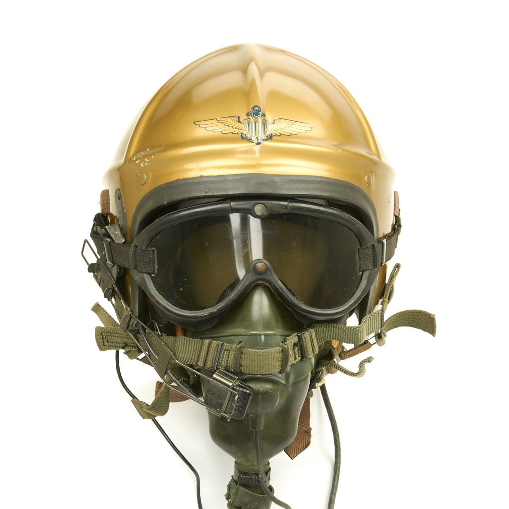 Original U.S. Navy 1950s Gentex H-4 Flight Helmet with Cloth Helmet, Boom Mic, Oxygen Mask and Googles Original Items