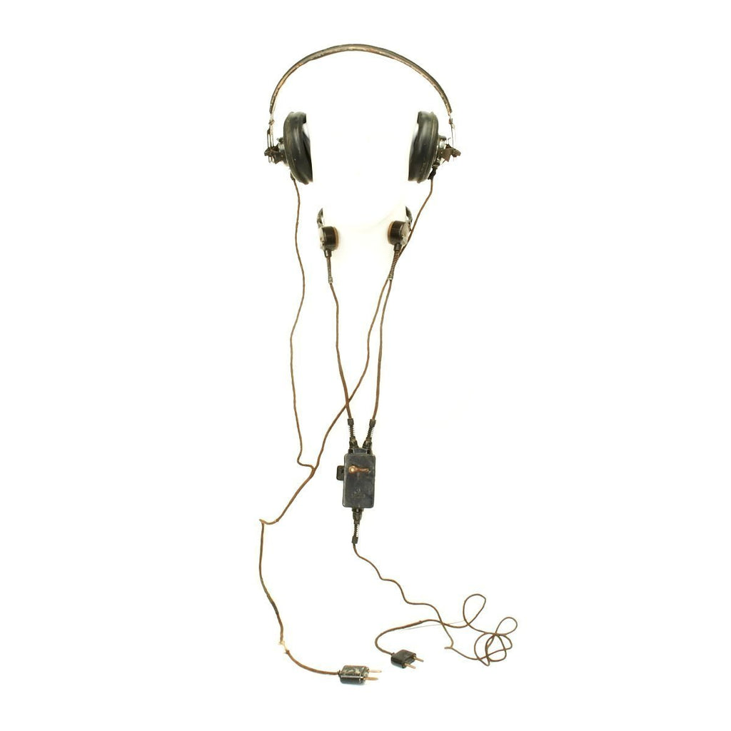 Original German WWII Panzer Armored Vehicle Model B Headphones with Throat Mic Original Items