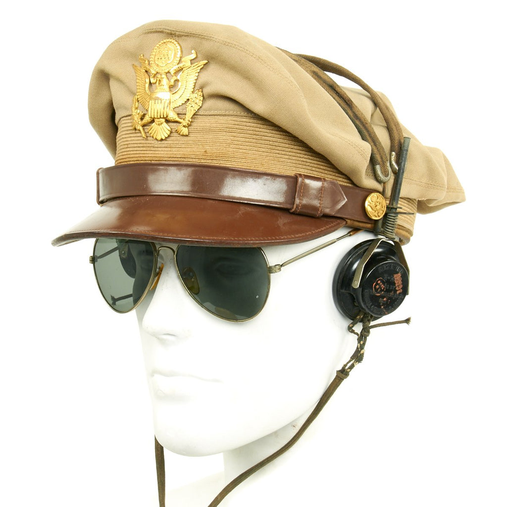 Original U.S. WWII USAAF Pilot Crush Cap with Receivers and Sunglass Set Original Items