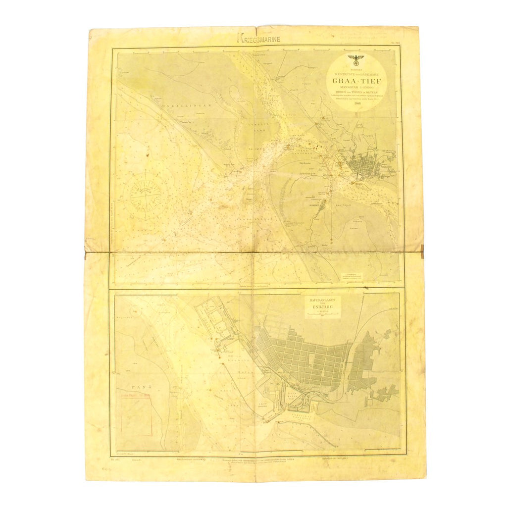 Original German WWII Kriegsmarine U-Boat Map of North Sea, Denmark, Westküste Original Items