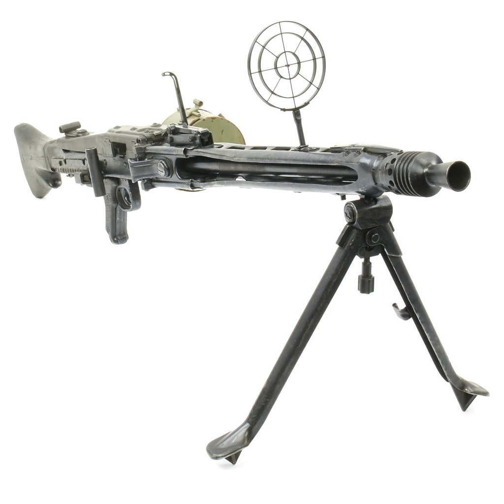 Original German WWII MG 42 Display Machine Gun with Anti-Aircraft Sights and Belt Carrier Original Items