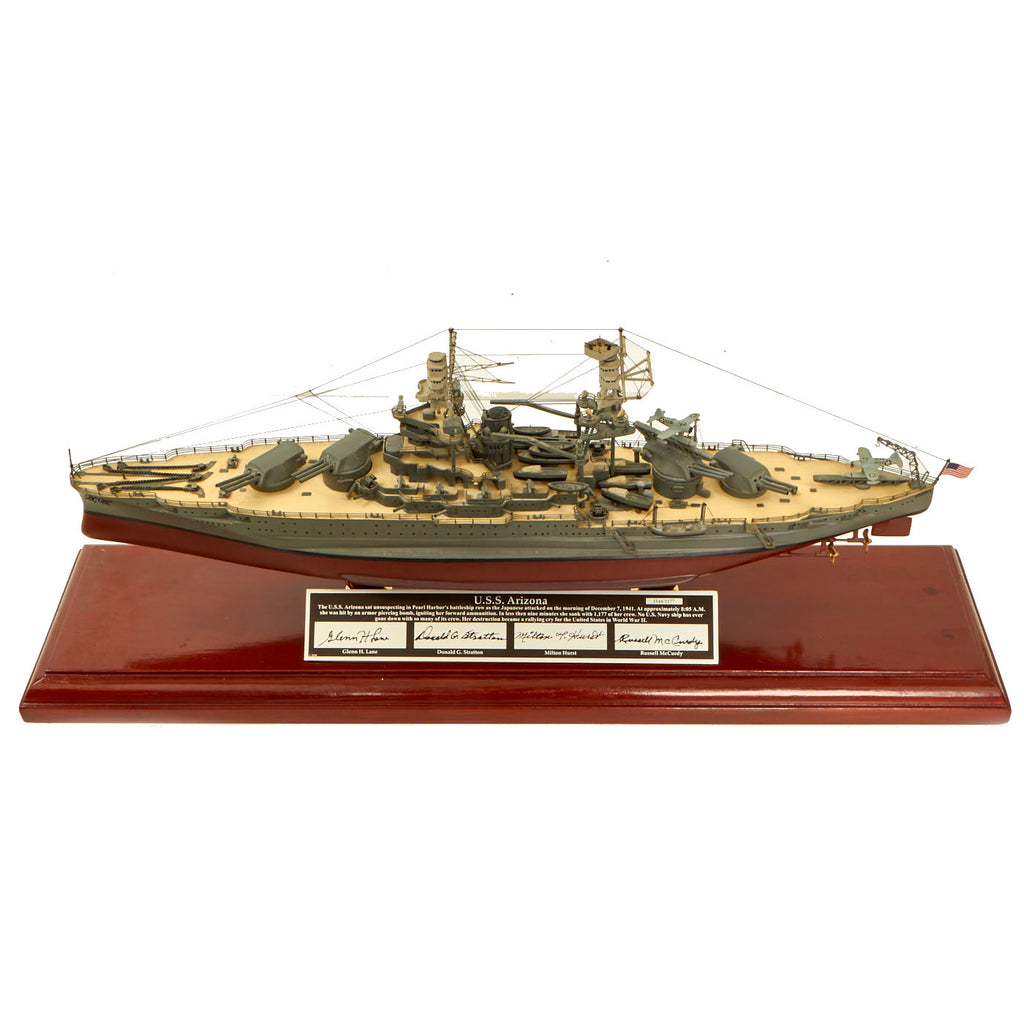 U.S. WWII Model of the USS Arizona Signed by Four Survivors: Russell McCurdy USMC, Glen Lane USN, Vincent Vlach USN, and Donald Stratton USN Original Items