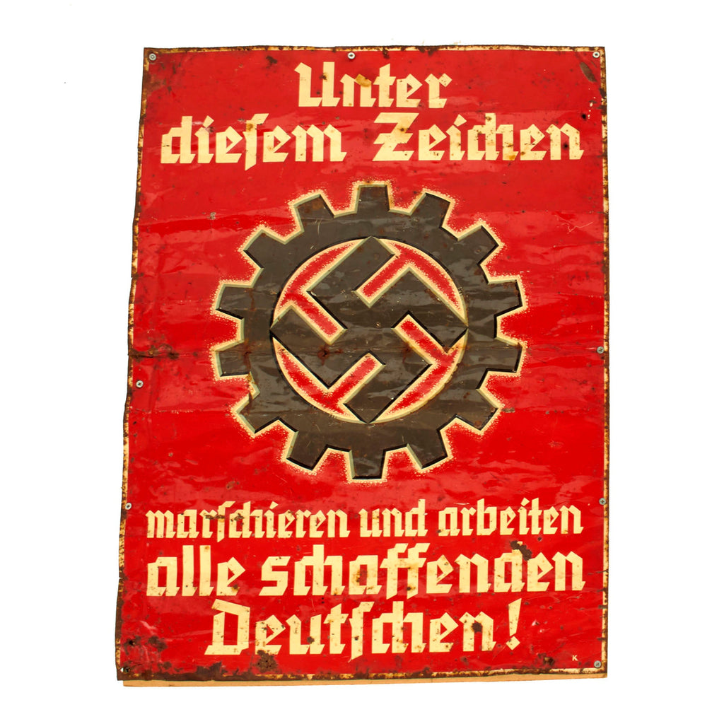 Original German WWII DAF Labor Front Painted Steel Propaganda Sign - 31 1/2" x 21 3/4" Original Items