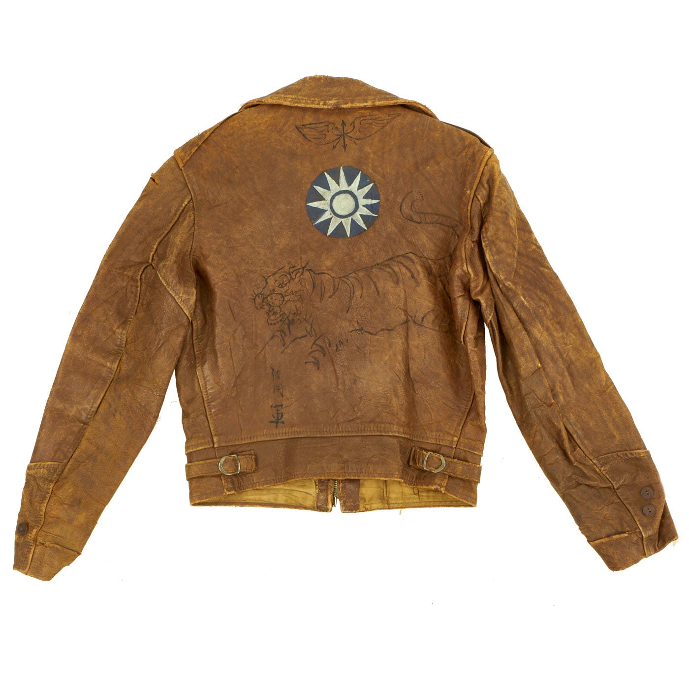 Incredible Hand Painted Flying Tigers Commemorative Leather Flight Bomber  Jacket