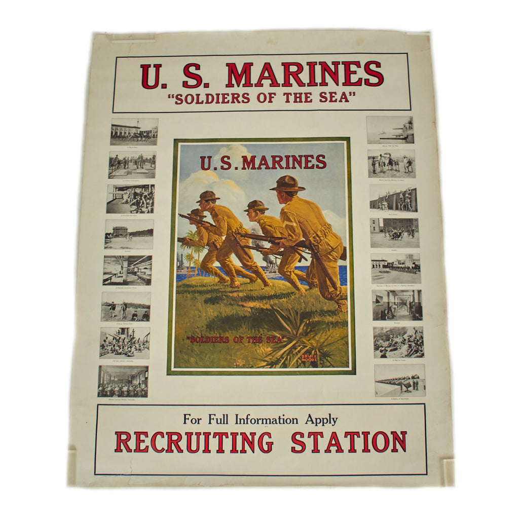 Original U.S. Pre-WWI United States Marine Corps “Soldiers of the Sea” Recruitment Poster Featuring Artwork By American Illustrator Bruce Moore - 40” x 30” Original Items