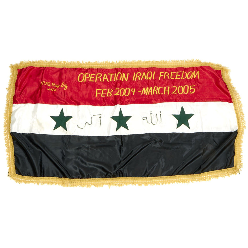 Original Iraqi Fringed National Battle Flag - Embroidered Operation Iraqi Freedom 2004-2005 Bring Back Original Items