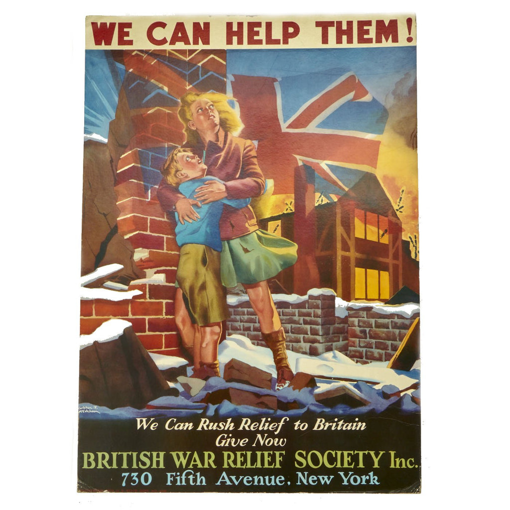 Original U.S. WWII British War Relief Society Cardboard Standee - We Can Help Them! Original Items