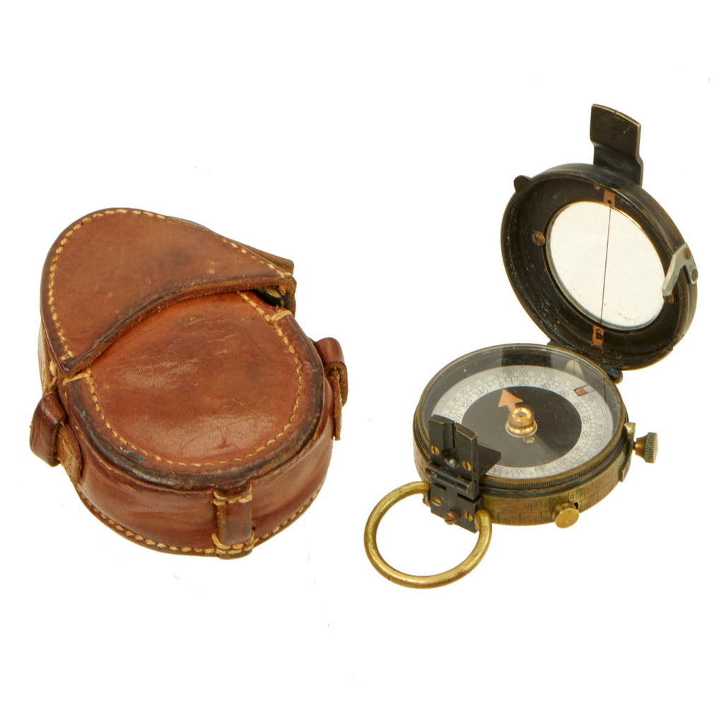 Original WW1 U.S. Army Engineer Corps Brass Prismatic Compass by Cruchon & Emons dated 1918 with British Leather Case dated 1917 Original Items