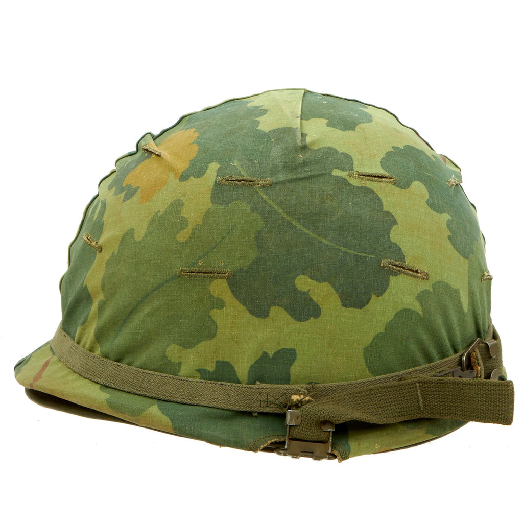 Original U.S. WWII Vietnam War M1 Paratrooper Helmet with USMC Reversible Camouflage Cover Original Items