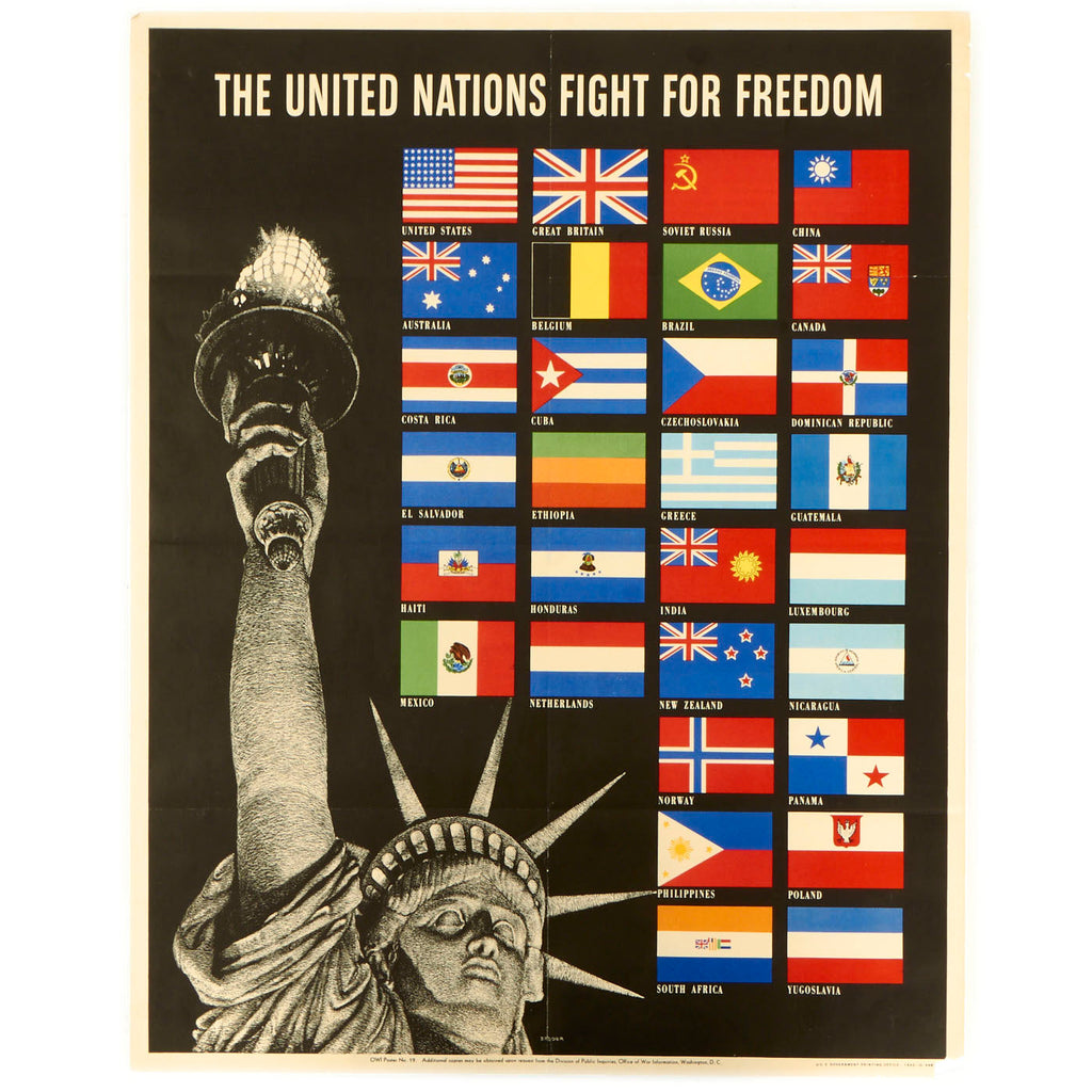 Original U.S. WWII United Nations Fight For Freedom Propaganda Poster - 28” x 22” Original Items