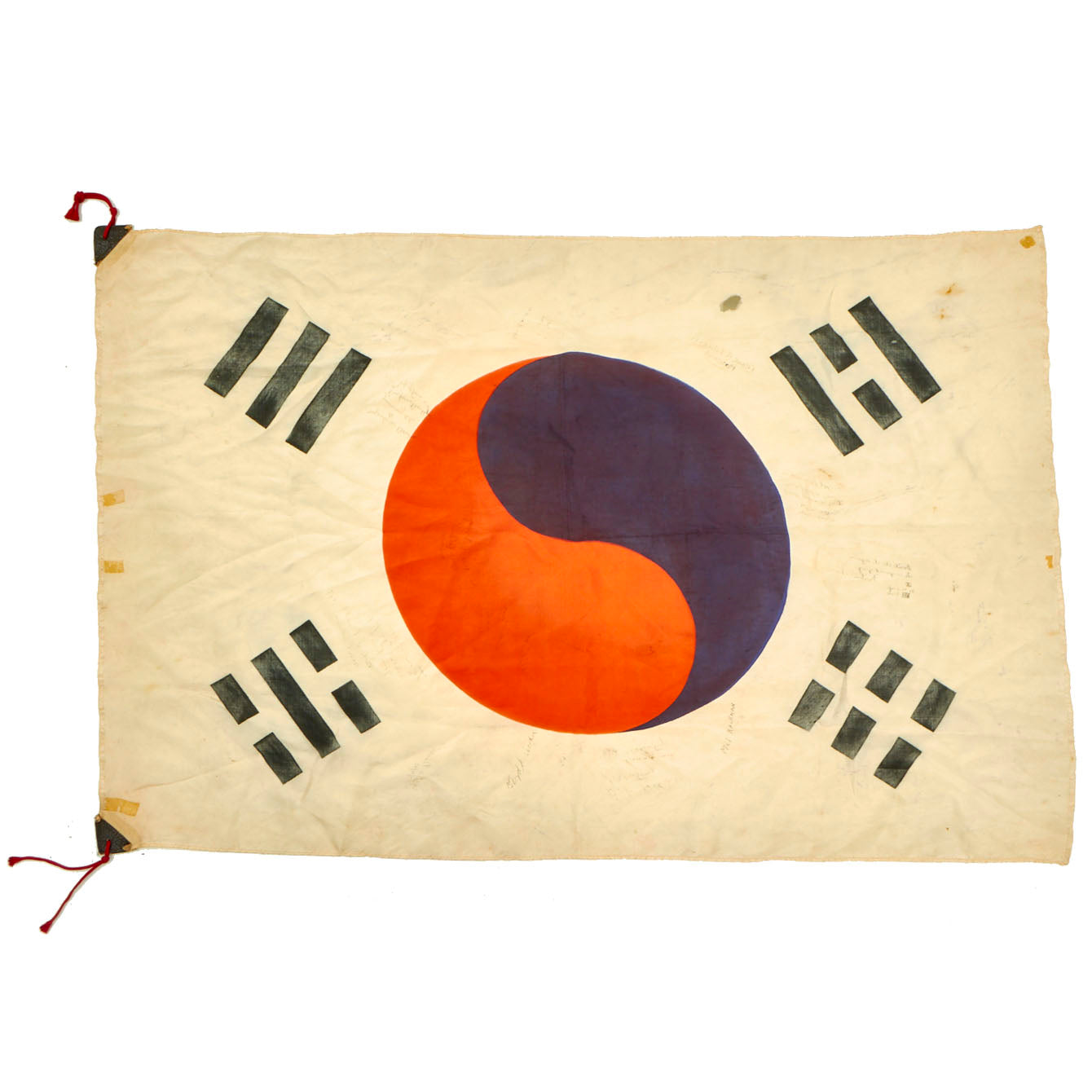 Original Korean War Era Silk South Korean Taegukgi Flag with Numerous ...