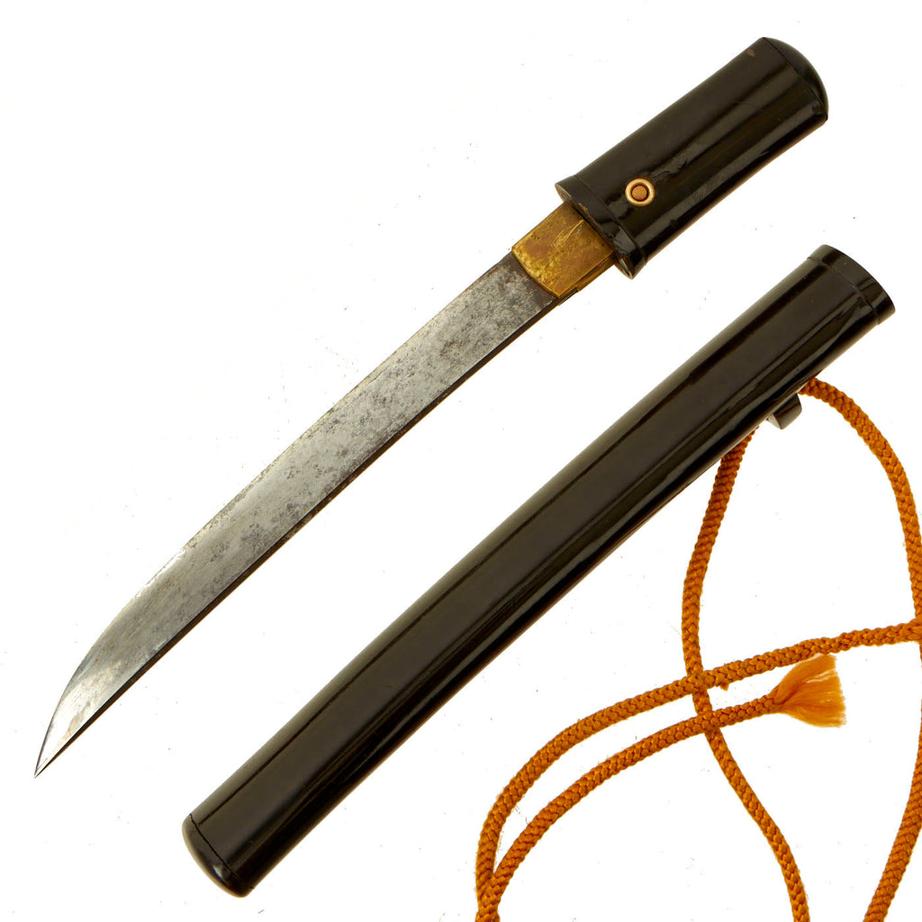 Original Japanese Late Edo Period Women's Kaiken Dagger with Lacquered Handle & Scabbard - Handmade Blade Original Items