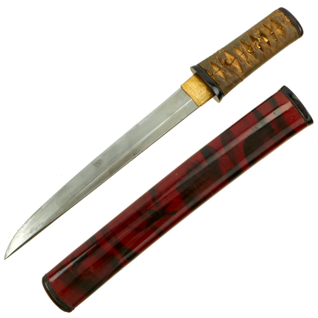 Original Japanese Late Edo Period Women's Kaiken Dagger with Lacquered "Bird" Scabbard - Handmade Blade Original Items