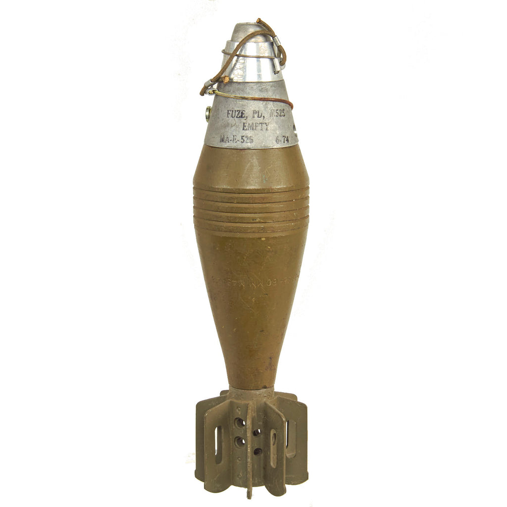 Original U.S. Korean War M49A2 60mm Deactivated Mortar Round dated 1952 with 1974 dated M525 PD Fuse - Inert Original Items