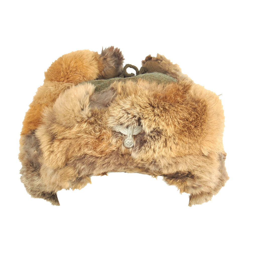 Original German WWII Eastern Front 56cm Rabbit Fur Pelzmütze Winter Hat - dated 1943 Original Items