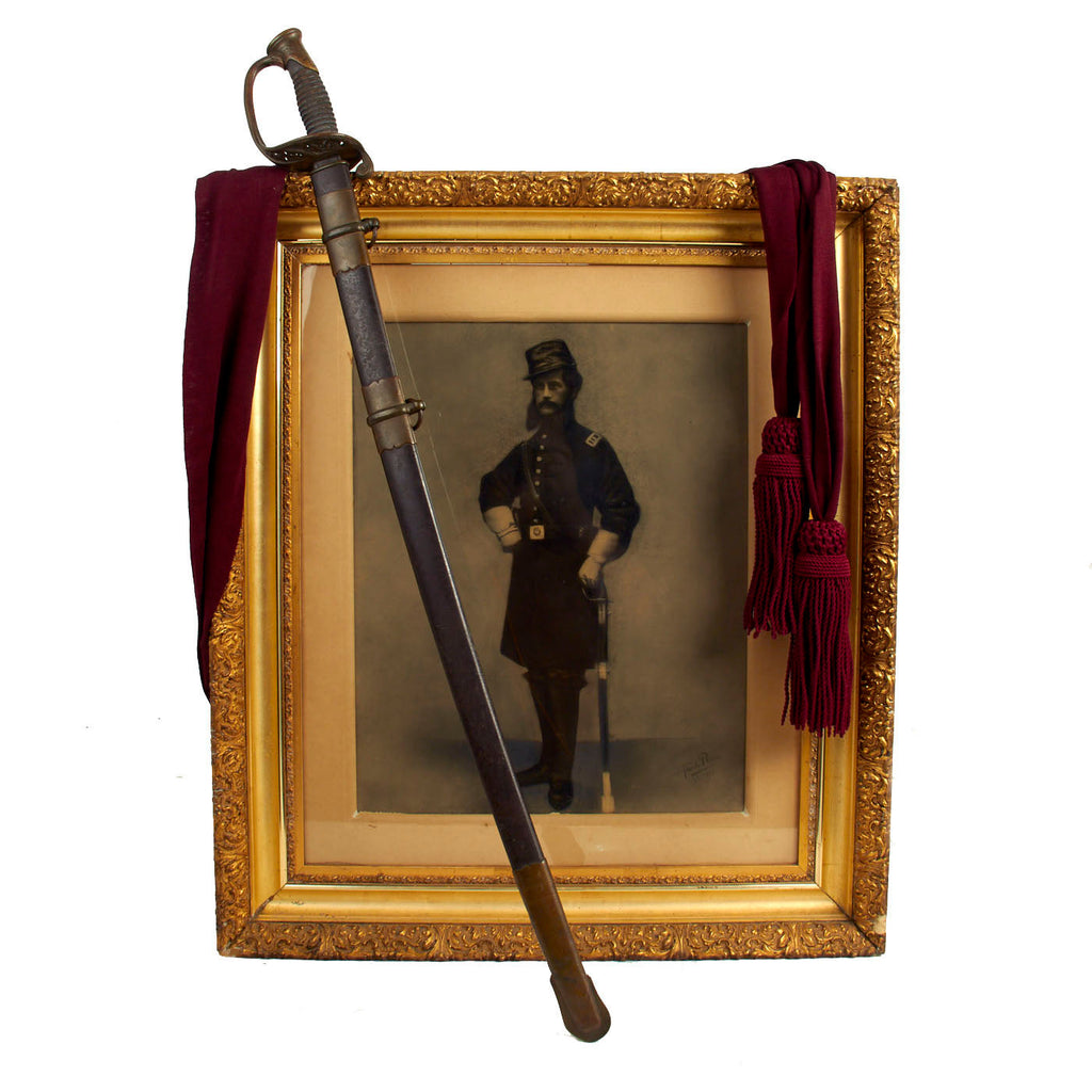 Original Civil War Union Officer’s M-1850 Foot Officer Sword, Sash, and Framed Picture Attributed to Captain Adam Baer, 151st Pennsylvania Infantry Original Items