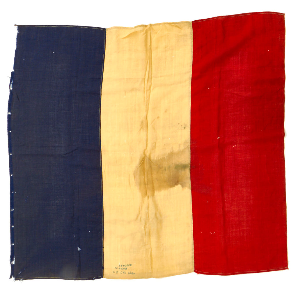 Original French WWII National Flag Marked VE DAY 1944 LE HARVE FRANCE - 48" x 52" Original Items