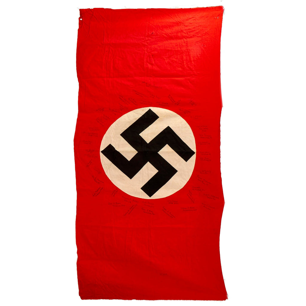 Original German WWII USGI Signed NSDAP Large National Flag Banner Cutoff Section - 44" x 86" Original Items