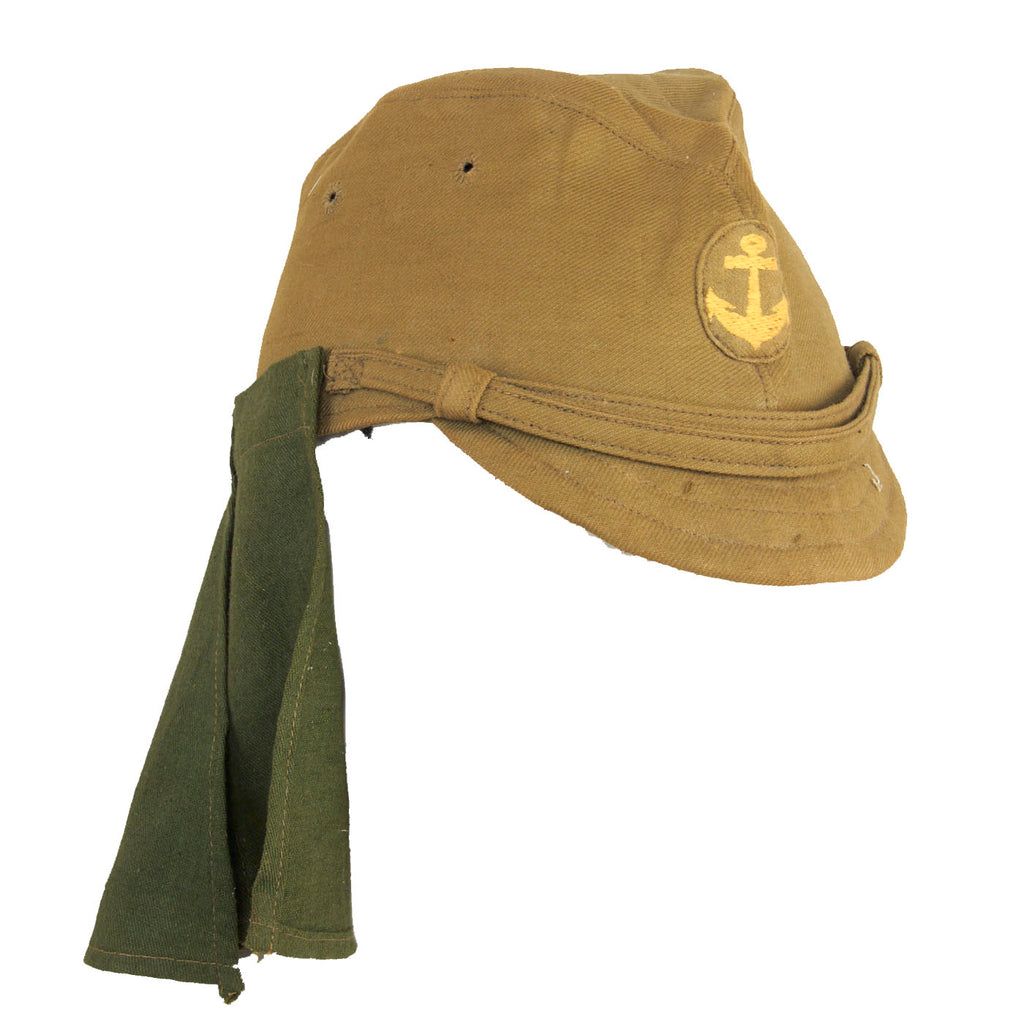 Original WWII Japanese Naval Landing Forces Officer Cotton Forage Cap With  Rare Original Havelock dated 1944 - SNLF