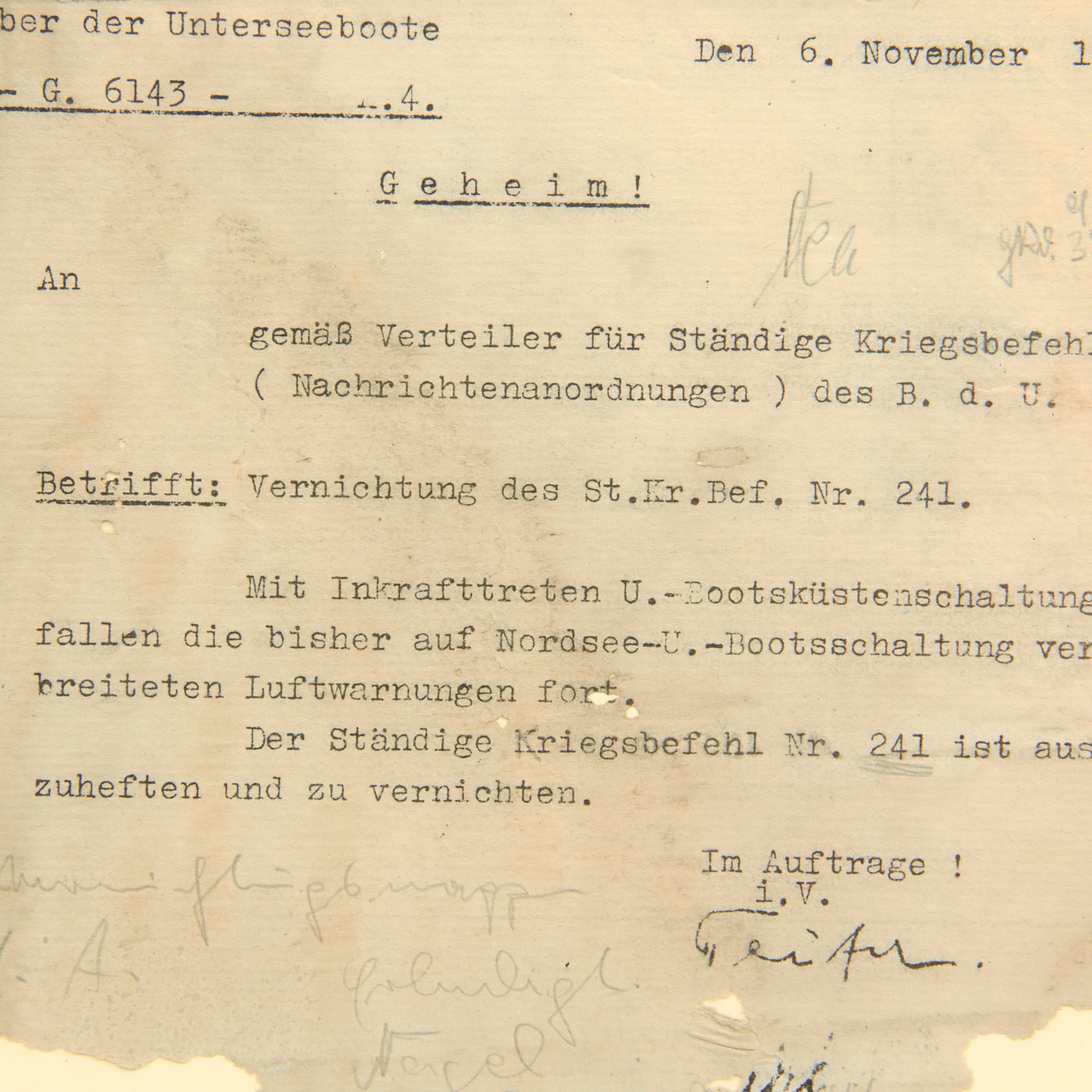 Original German WWII Framed November 1941 Kriegsmarine U-Boat Document ...