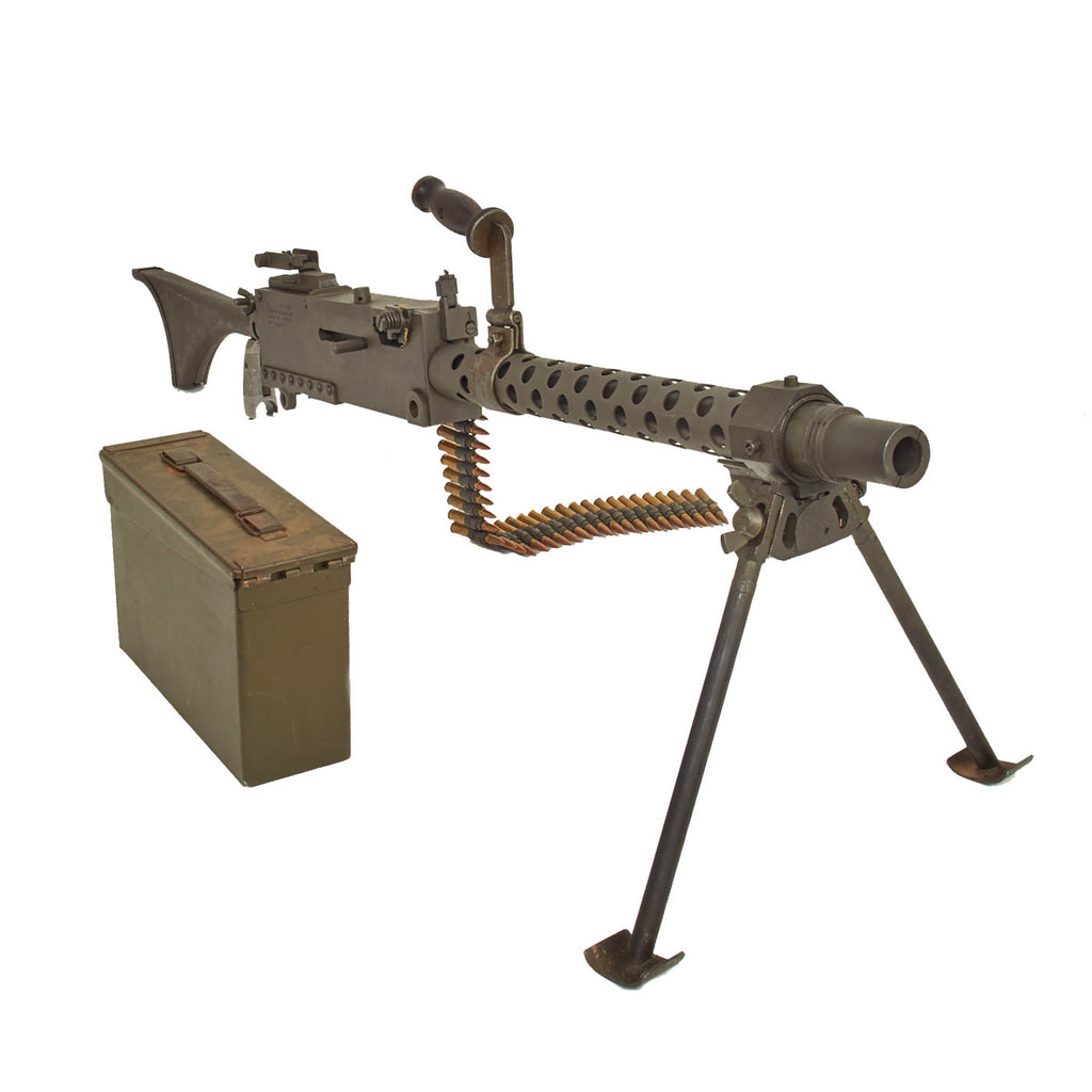 Original U.S. WWII Type Browning 1919A6 Display Machine Gun with Shoulder Stock, Bipod, and Accessories Original Items