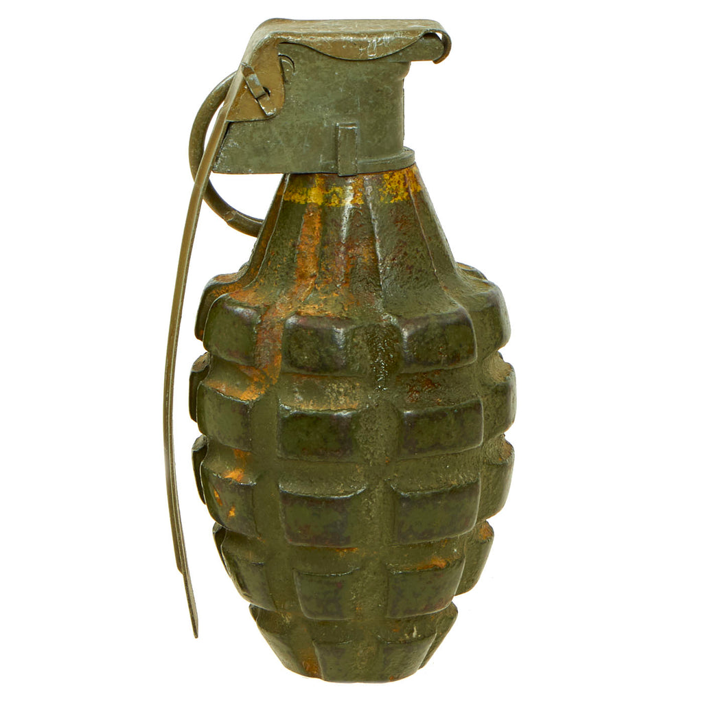 Original U.S. WWII Inert MkII Pineapple Grenade with Yellow Ring & M10A3 Fuze Original Items