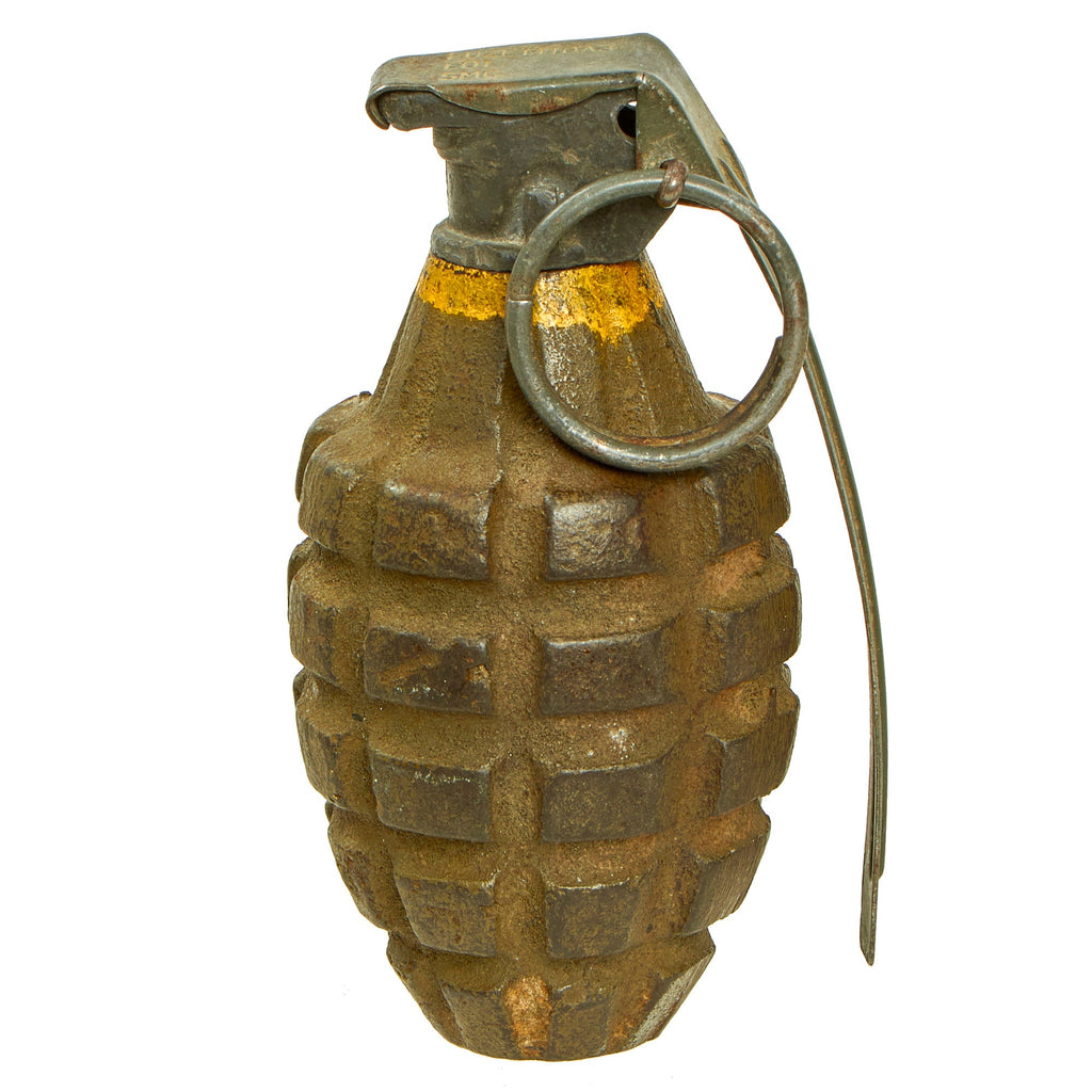 Original U.S. WWII Inert MkII Pineapple Grenade with Yellow Ring & M10A3 Fuze Original Items