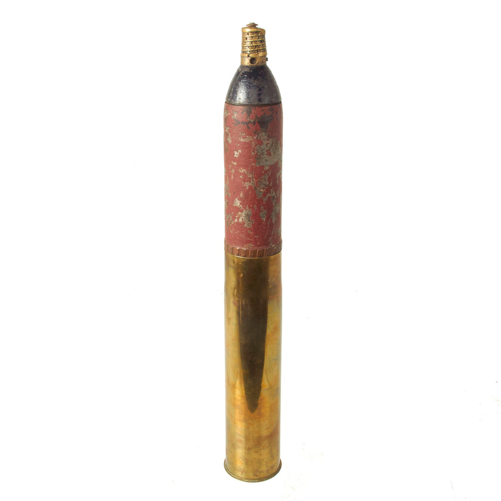 Original French WWI Canon de 75 modèle 1897 INERT 75mm Shrapnel Round With Original Paint - 75mm Field Gun Original Items