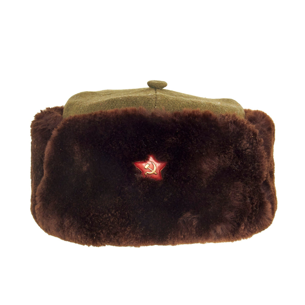 Original Soviet WWII Early War “Finka” Ushanka Style Officer’s Winter Cap With Badge Original Items