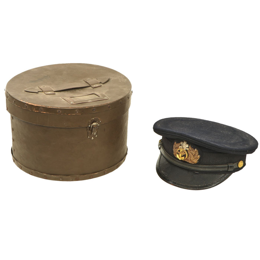 Original WWII Imperial Japanese Navy Junior Officer Visor Cap with White Cover in Transit Case Original Items